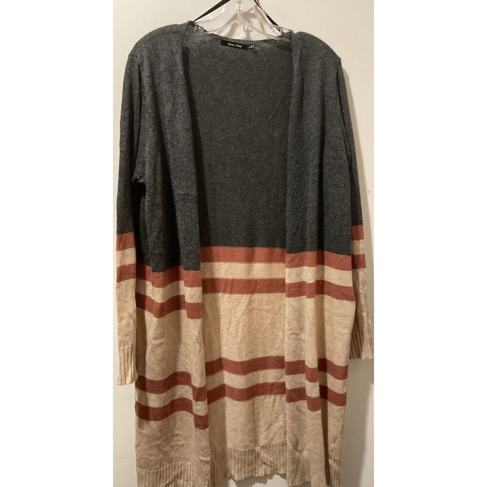 Doe & Rae Brown Stripe open Duster Cardigan Sz L